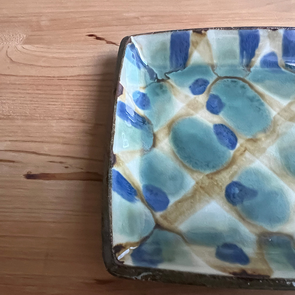 小代焼 三彩角皿 小 小代本谷ちひろ窯 格子 和食器 可愛い かわいい