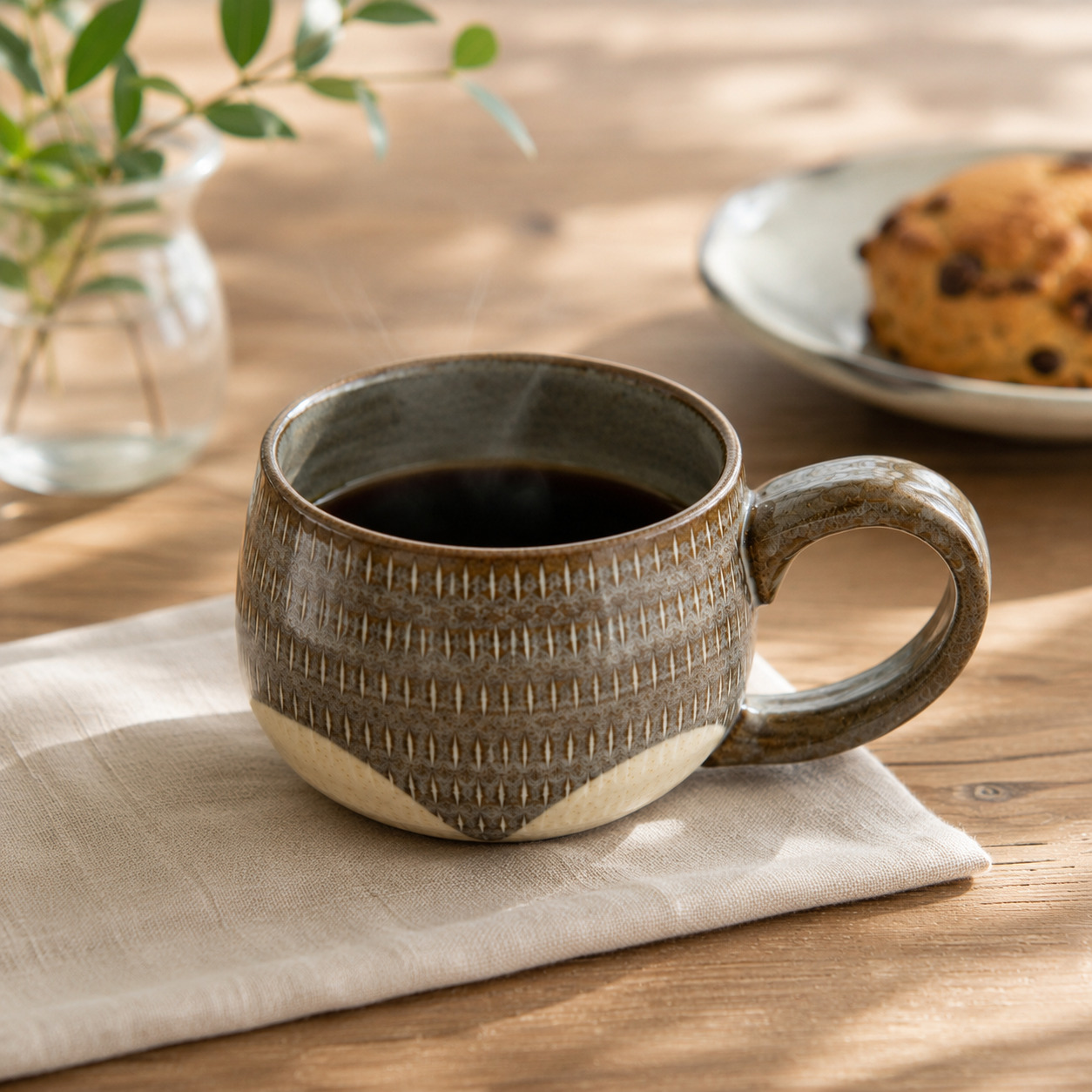 小石原焼 翁明窯元 丸マグカップ 四方がけ つや コーヒーカップ 陶器