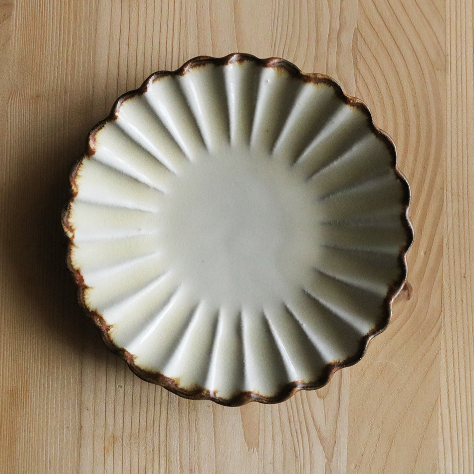 高取焼 高取焼き トルコ青打ち込み輪花皿 小 小皿 取り皿 16cm