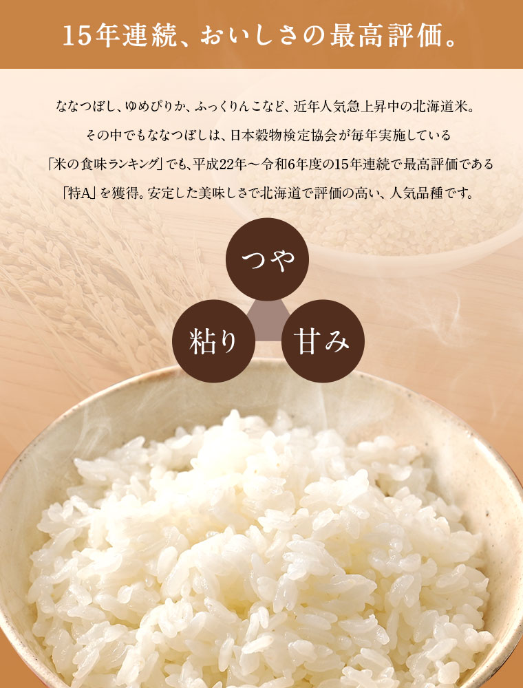 【令和4年度産米】　ホワイトライス 特A 北海道産 ななつぼし 30kg (選べる精米方法)