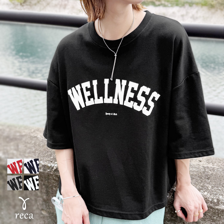 reca 五分袖ロゴプリントTシャツ 240207 レディース トップス