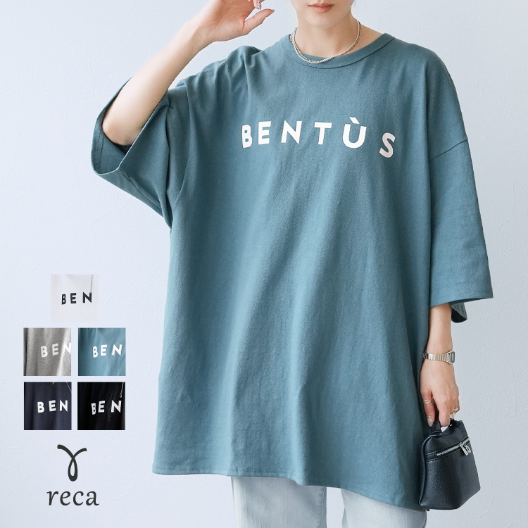 カットソー(半袖+袖なし) Ruched Back Tops reca（レカ） オーバーサイズ五分袖ロゴTシャツ 240223 レディース