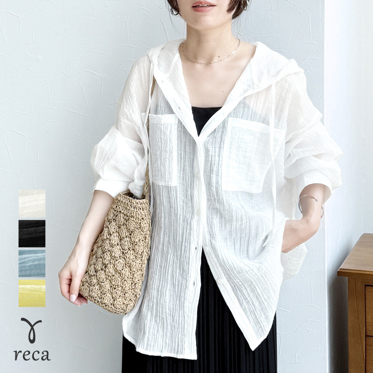 新品未使用タグ付き PARTY シアーシャツ reca（レカ） クリンクル加工フード付きシアーシャツ p247505