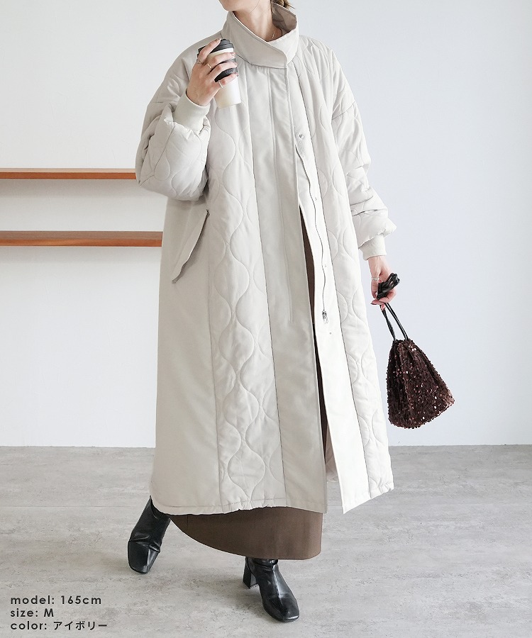 reca（レカ） キルト切替スタンドネックロングコート y8128 レディース