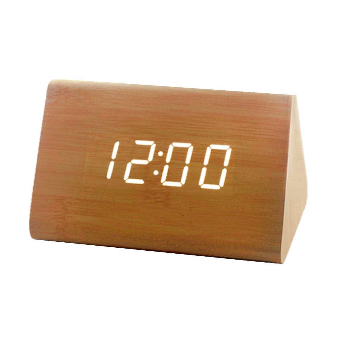 木製置時計（三角柱タイプ） インテリア アラームクロック 温度計付き USB電源 全３種類（ブラック ホワイト ライトブラウン）    送料無料｜recca-trade｜04