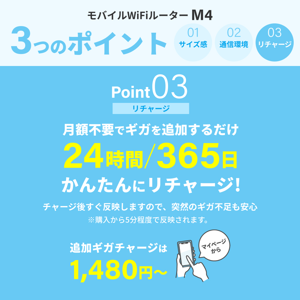 【リチャージMOBILE】スターターキット500MB 30日間 M4 バッテリーレス モバイルルーター ポケットWi-Fi 契約＆工事不要な買い切り型 追加ギガチャージ機能付き | リチャージWiFi | 07