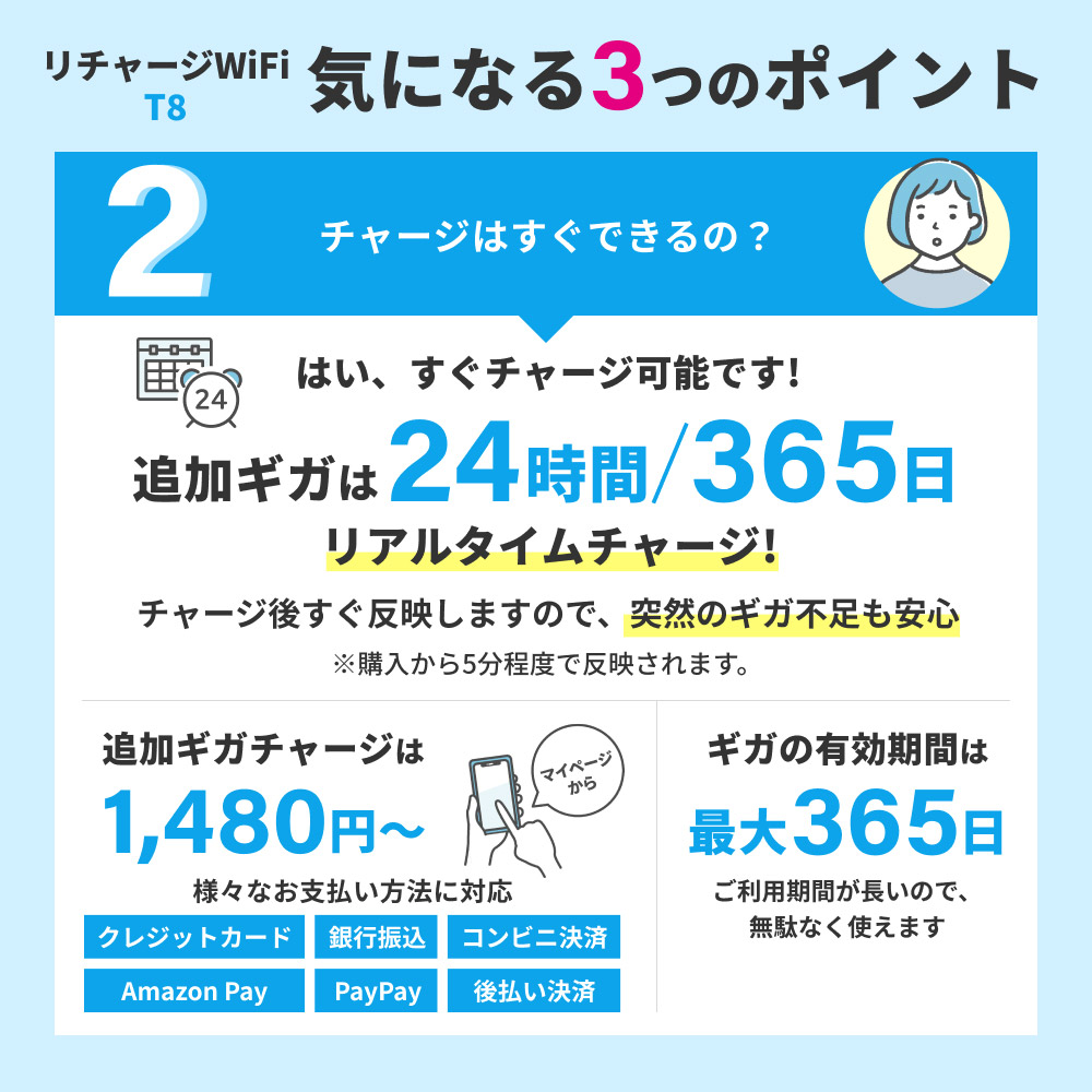 【リチャージWiFi】10%OFFセール 落下破損、水没でも安心！2年保証付き 日本100ギガ+世界3ギガ付きモバイルルーター 契約不要な買い切り型 追加ギガ機能付き | リチャージWiFi | 07