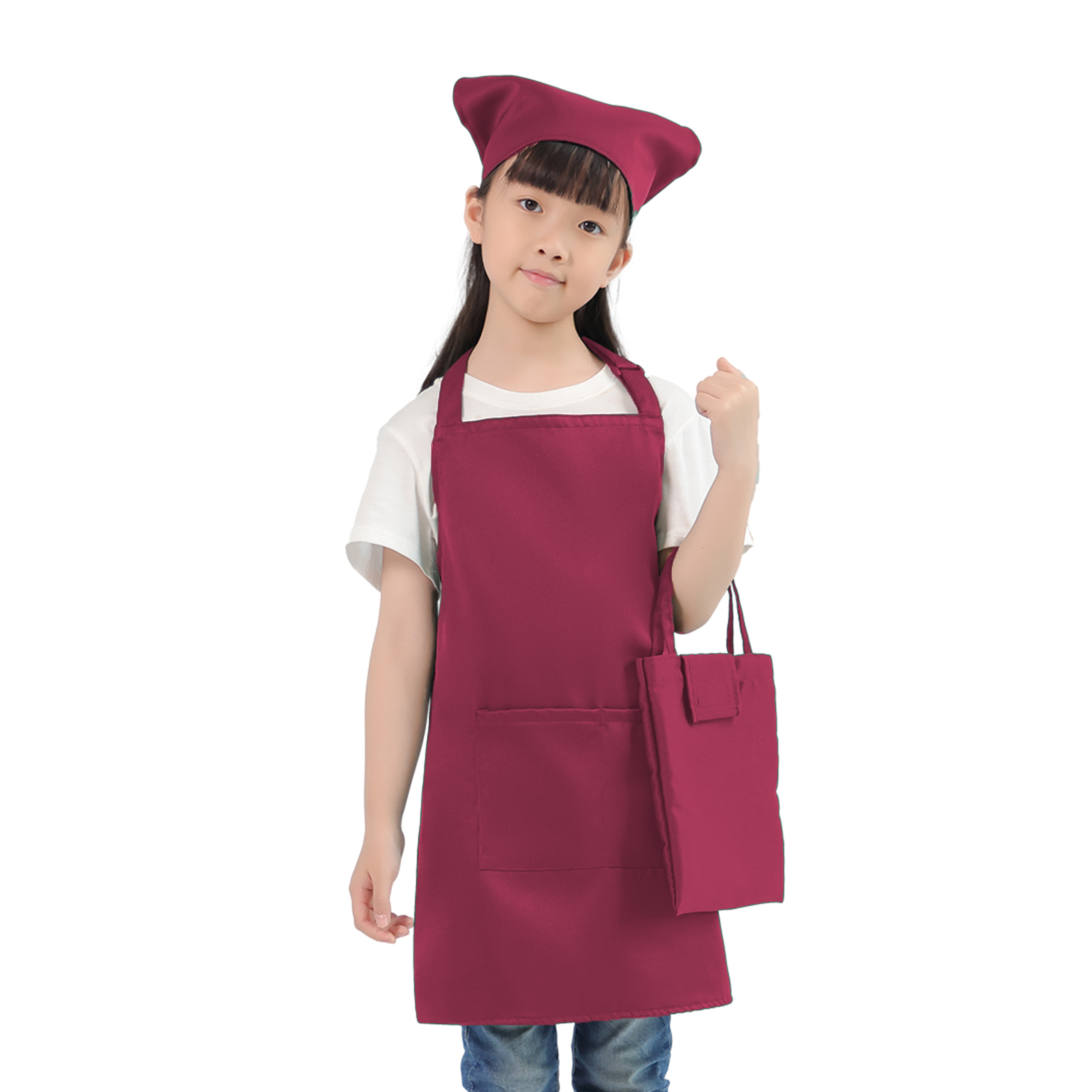 エプロン子供用 キッズ 三角巾 巾着バッグセット しわになり