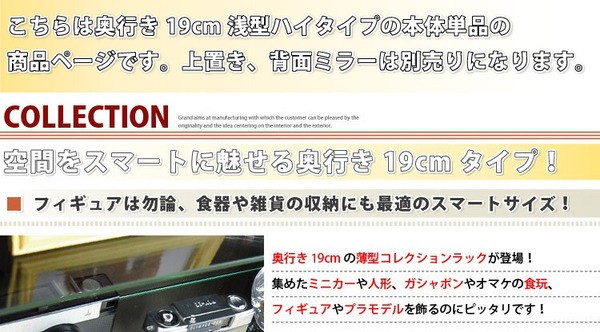 ショーケース/コレクションラック 〔浅型 ハイタイプ ホワイト〕 幅