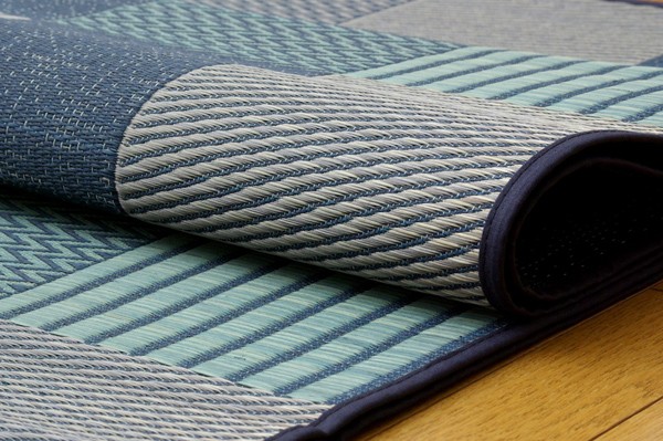 となる 純国産 袋織い草ラグカーペット 『京刺子』 ブルー 約191×191cm リコメン堂 - 通販 - PayPayモール でモダンな