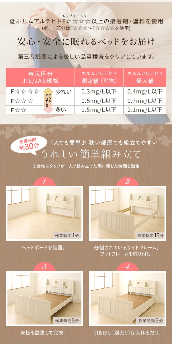 日本製 カントリー調 姫系 ベッド シングル (ベッドフレームのみ