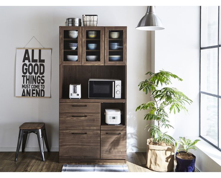 食器棚 キッチンボード 幅90 奥行45 高さ180 モイス加工付き 完成品