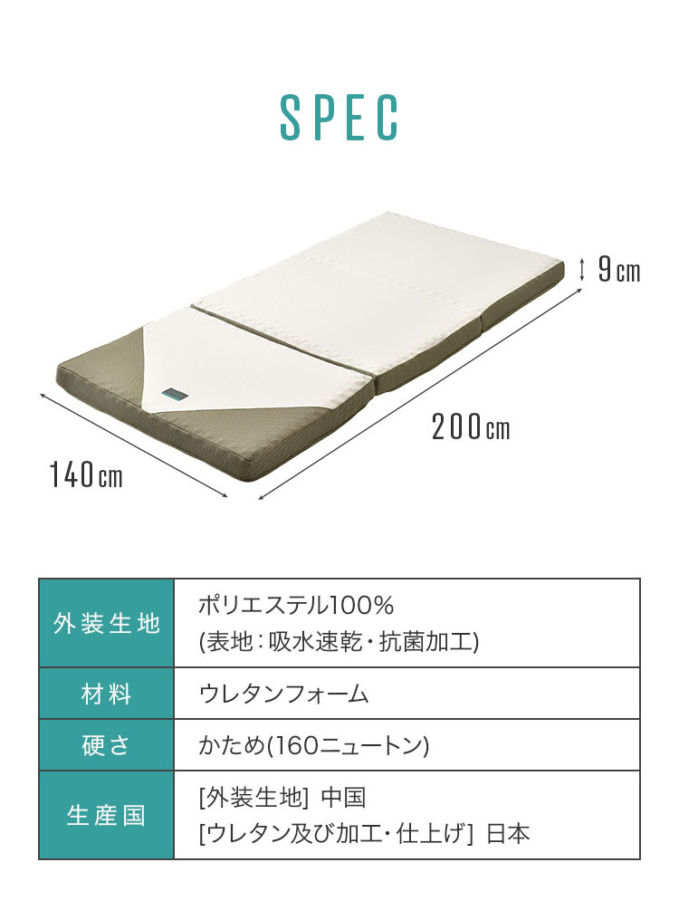 西川 三つ折り マットレス SUYARA 敷布団 ダブル 140×200cm 厚み9cm