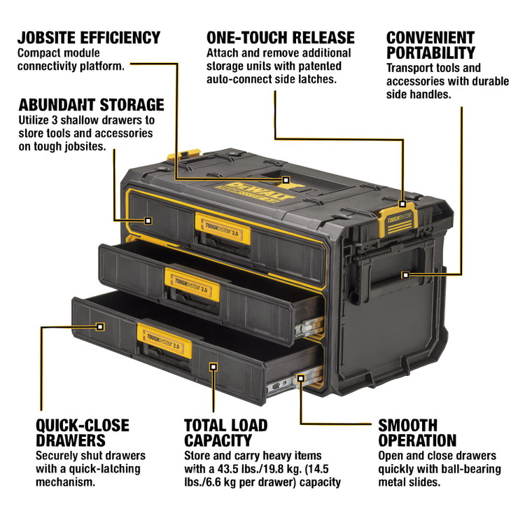 DEWALT デウォルト TOUGH SYSTEMタフシステム2.0 3段引出しチェスト