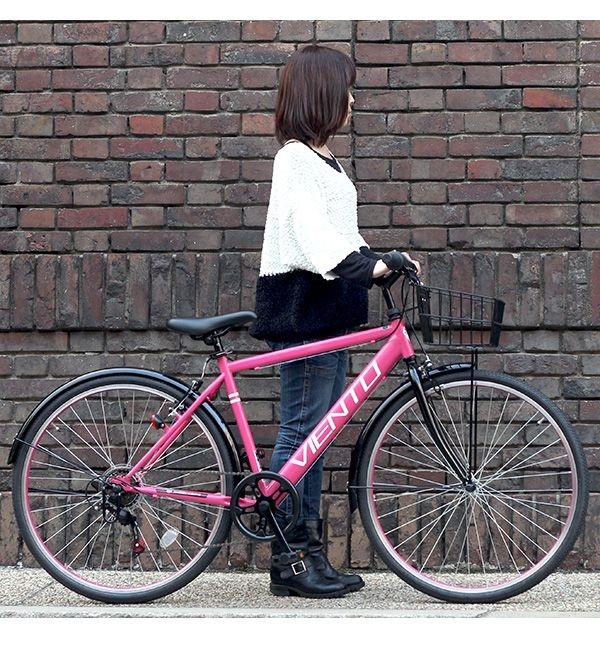 VIENTO 自転車 26インチ クロスバイク シマノ製6段ギア 前カゴ