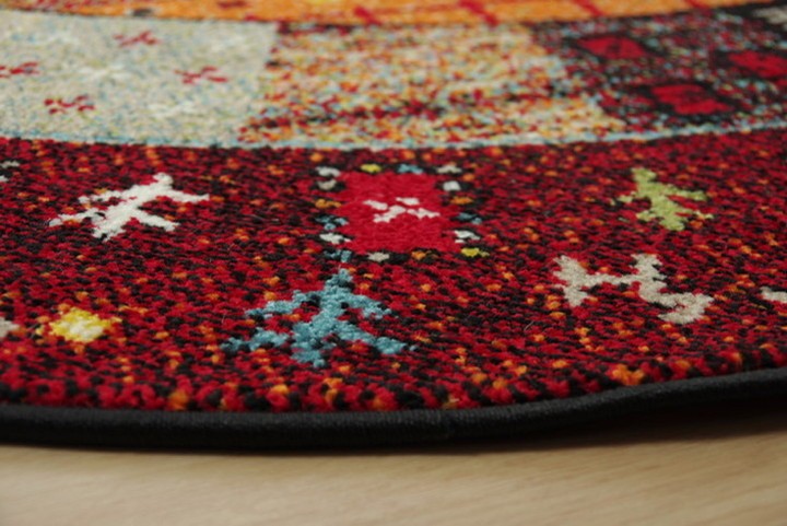 トルコ製 ウィルトン織カーペット ギャッペ調ラグ 約160cm円形 2畳未満 
