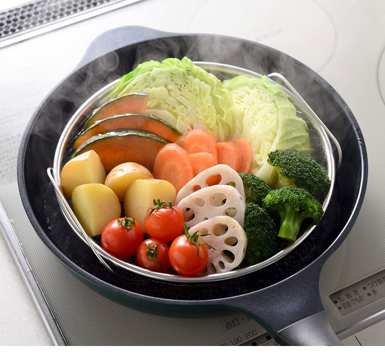 日本製 燕三条 蒸しザルセット お皿のざる&専用スタンドセット 22cm 食