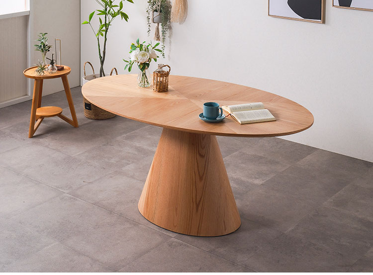 ダイニングテーブル 楕円形 幅165cm リビングテーブル 円柱脚