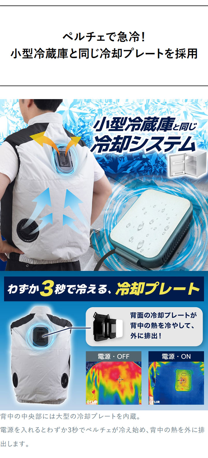 冷却ベスト ペルチェ式 冷蔵服 空調作業服 洗濯可能 作業服