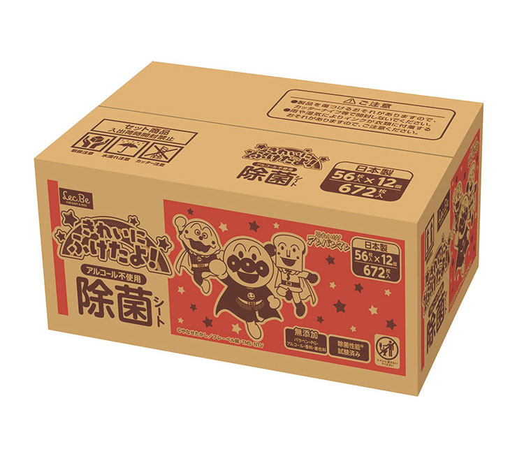 アンパンマン ノンアルコール除菌シート 56枚×12コ 日本製 ウェット 