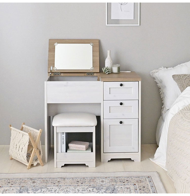 ドレッサー デスク 兼用 ドレッサーデスク ホワイト×グレー コンパクト