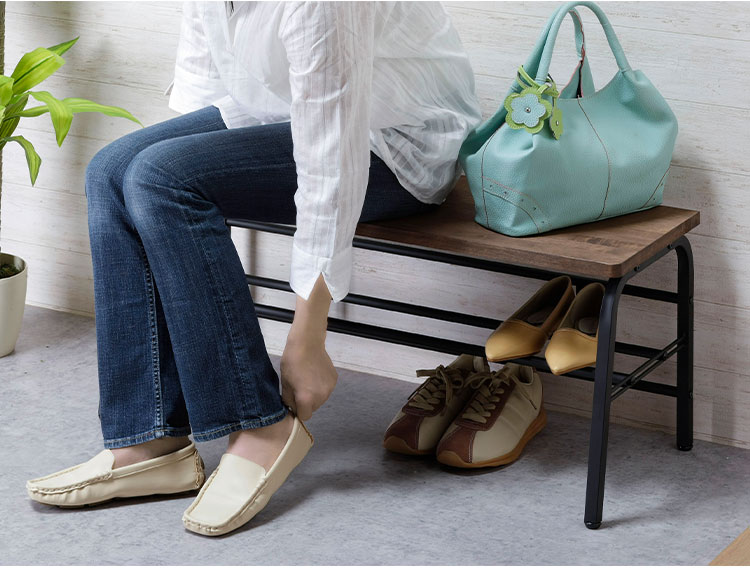 下村企販 日本製 燕三条 耐荷重100kg ラバーウッド玄関ベンチ 幅85cm