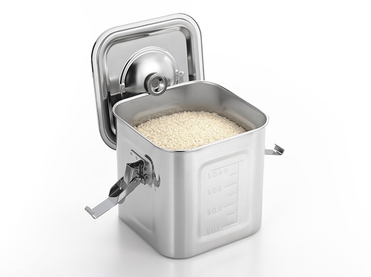 ヨシカワ 日本製 燕三条 角型ライス缶 18cm 4kg パッキン フック付き