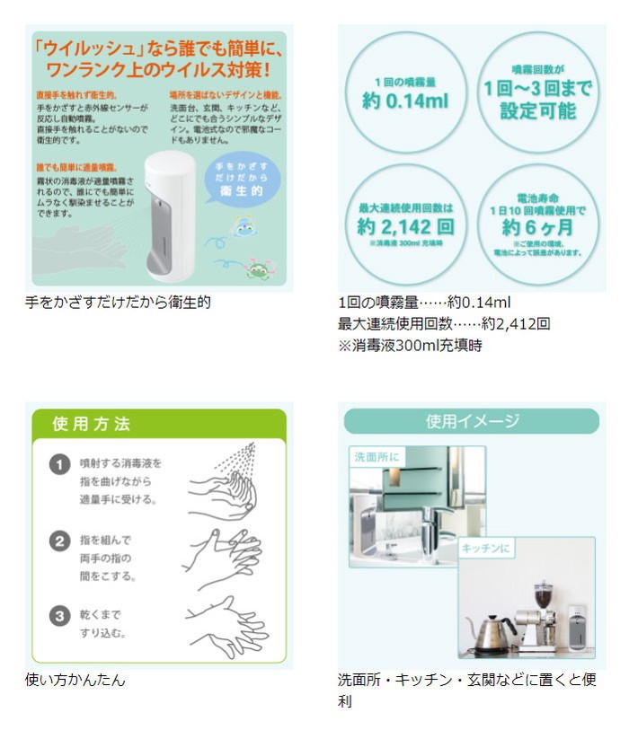 ecomo エコモ 自動消毒液噴霧器 ウイルッシュ アルコール