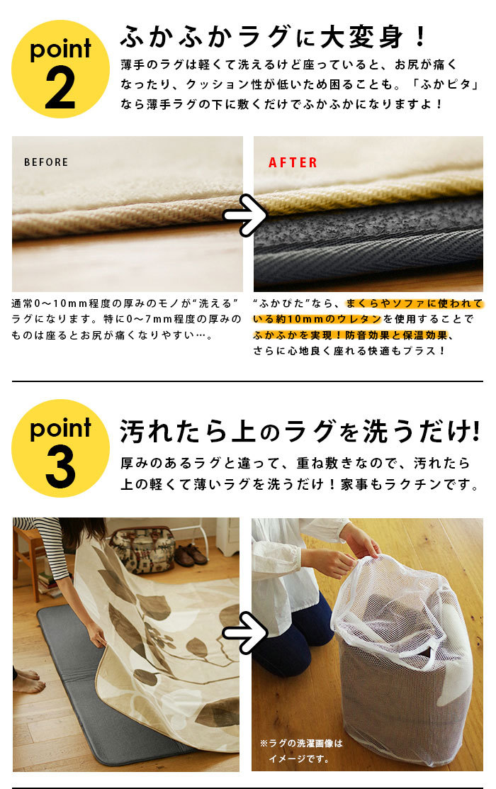ふかピタ 防音 ふかふか 下敷き専用 ラグ 170×170cm 約2畳 滑り