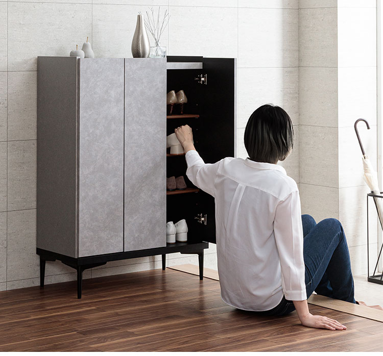 下駄箱 靴箱 国産 日本製 大川家具 幅75cm ロータイプ シューズ