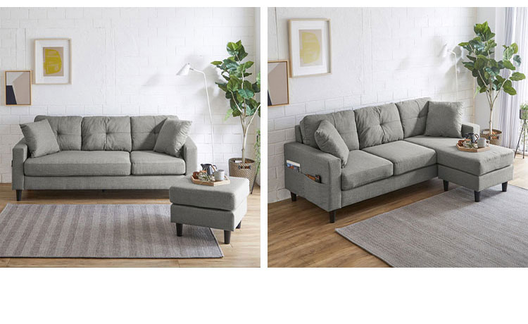 カウチソファ 幅188cm 3人掛け A4対応 サイドポケット付き おしゃれ