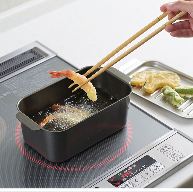 鉄製 角型天ぷら鍋 フタ付き 燕 天ぷら鍋 揚げ物 鍋 トレイ兼用 揚げ鍋