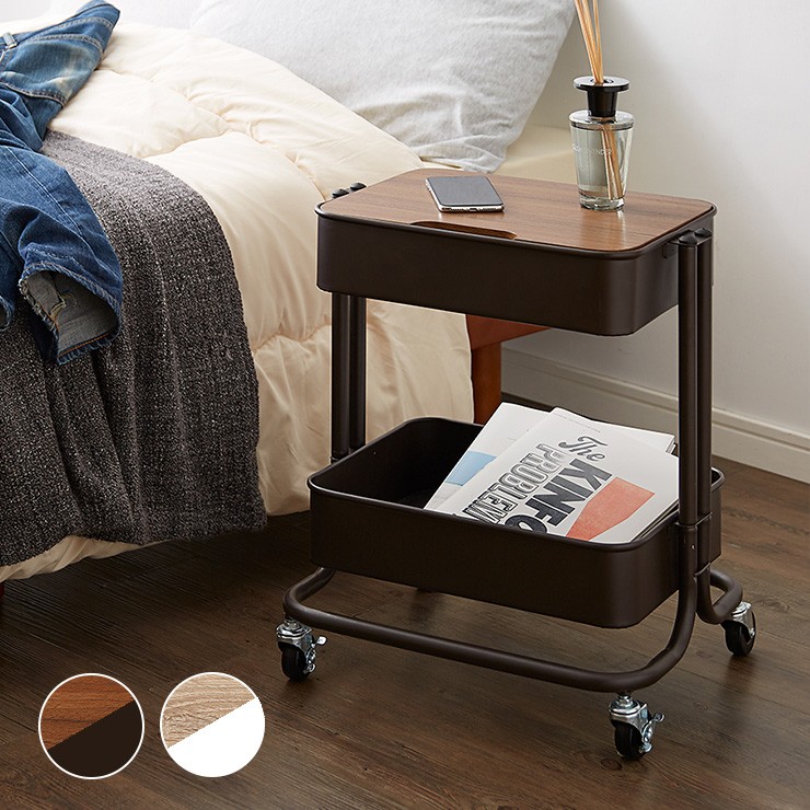 ヴィンテージ調 キッチンワゴン 2段 天板付き キャスター付き 北欧