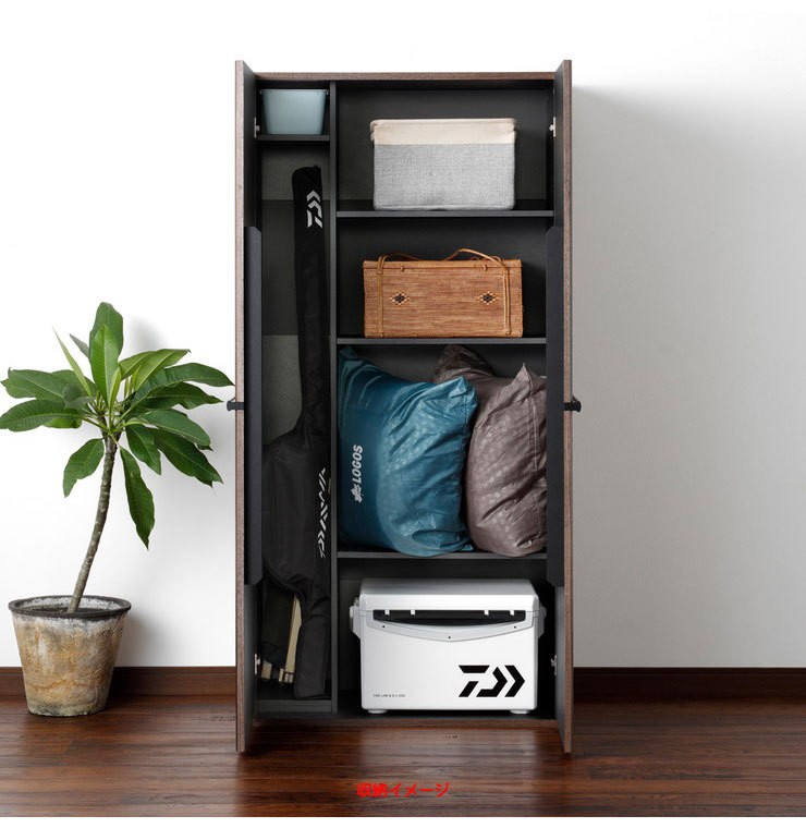シェルフ付きワードローブ　棚・引き出し付き　ダークブラウン 木目調 室内収納庫 収納庫 幅83 高さ162 室内用 ワードローブ タンス