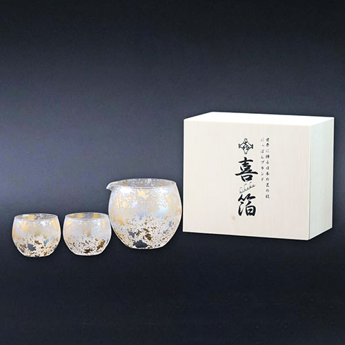 ウチキ 喜箔グラス 一合 酒器セット 金箔・銀箔を使った石川県・山中