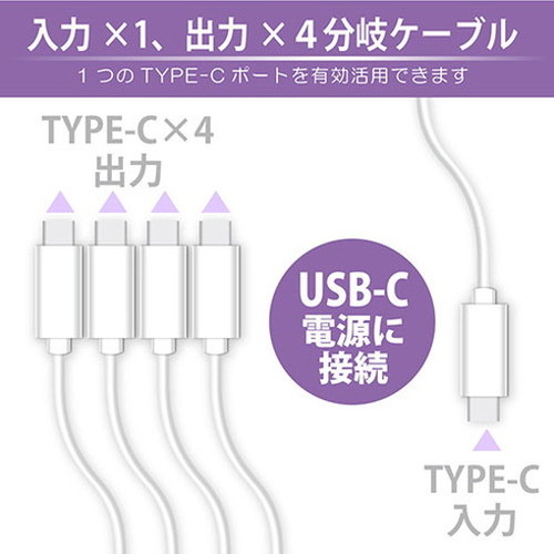 日本トラストテクノロジー 4 in 1 USB Type-C分岐ケーブル50cm 最大4台