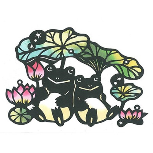 トラストプリンティング 切り絵キット かえるちゃん/frogs-A5black-H
