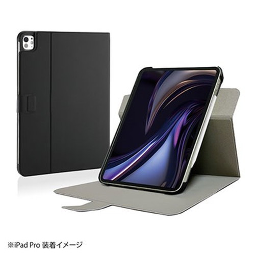 美品　iPad Pro(M4) 13インチ 256GB ブラック カバー付き ナカバヤシ 13インチiPad Pro M4 用 回転式ハードケースカバー