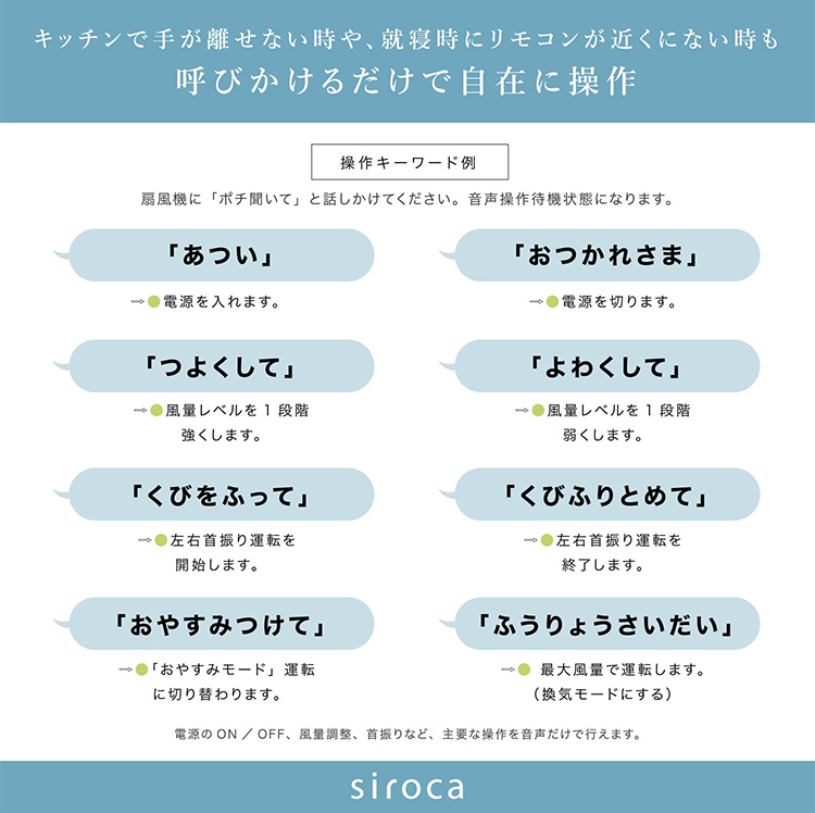 siroca シロカ DC音声操作 サーキュレーター 扇風機 ポチ扇 リビング扇