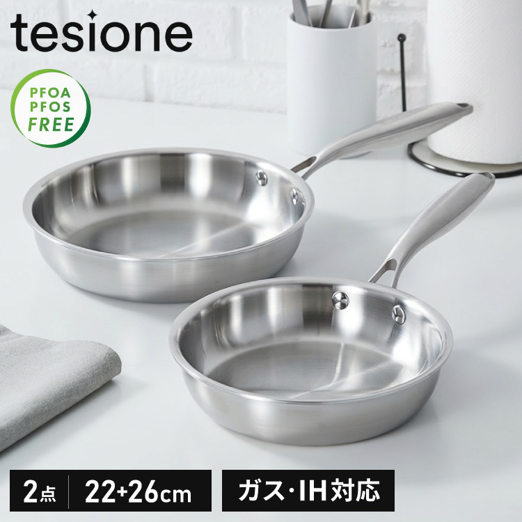 tesione テシオン ステンレスフライパン 22cm+26cm 2点セット フッ素不