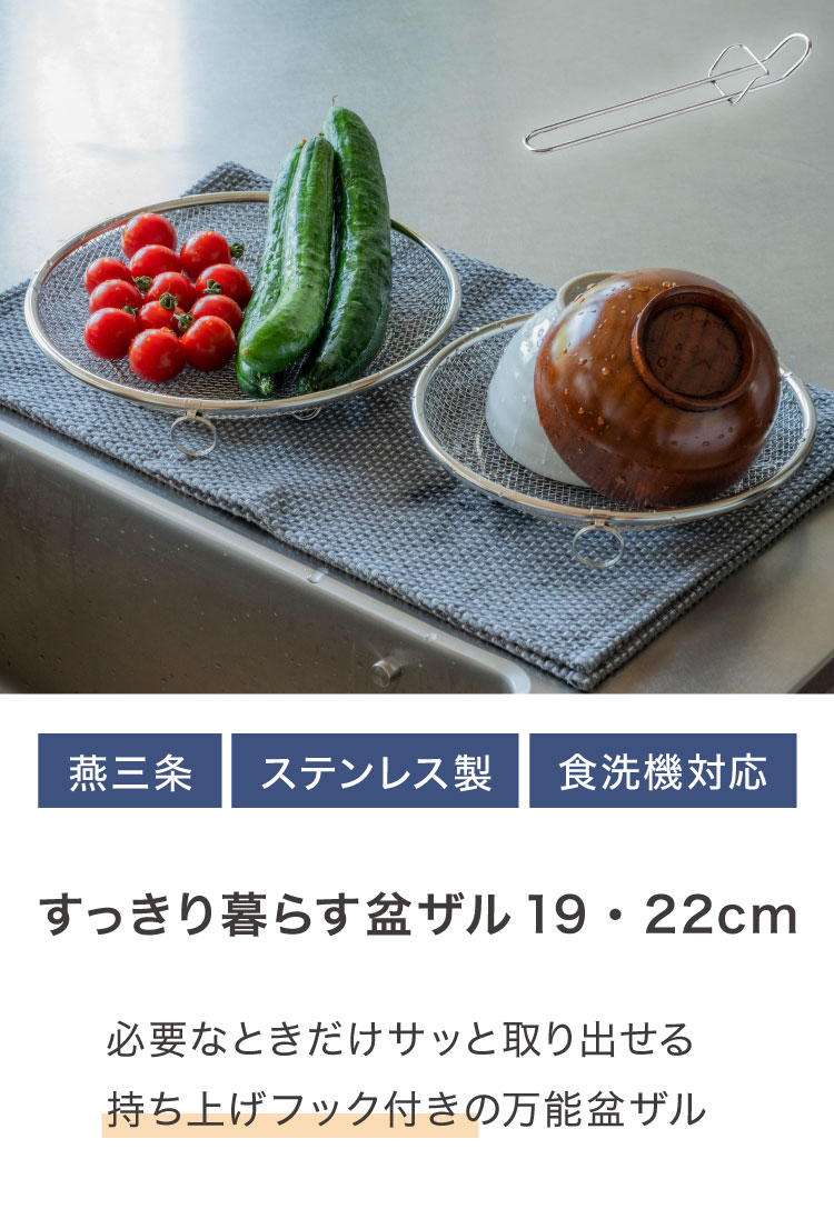 2個セット 日本製 燕三条 すっきり暮らす 盆ザル 19cm 22cm 持ち上げ