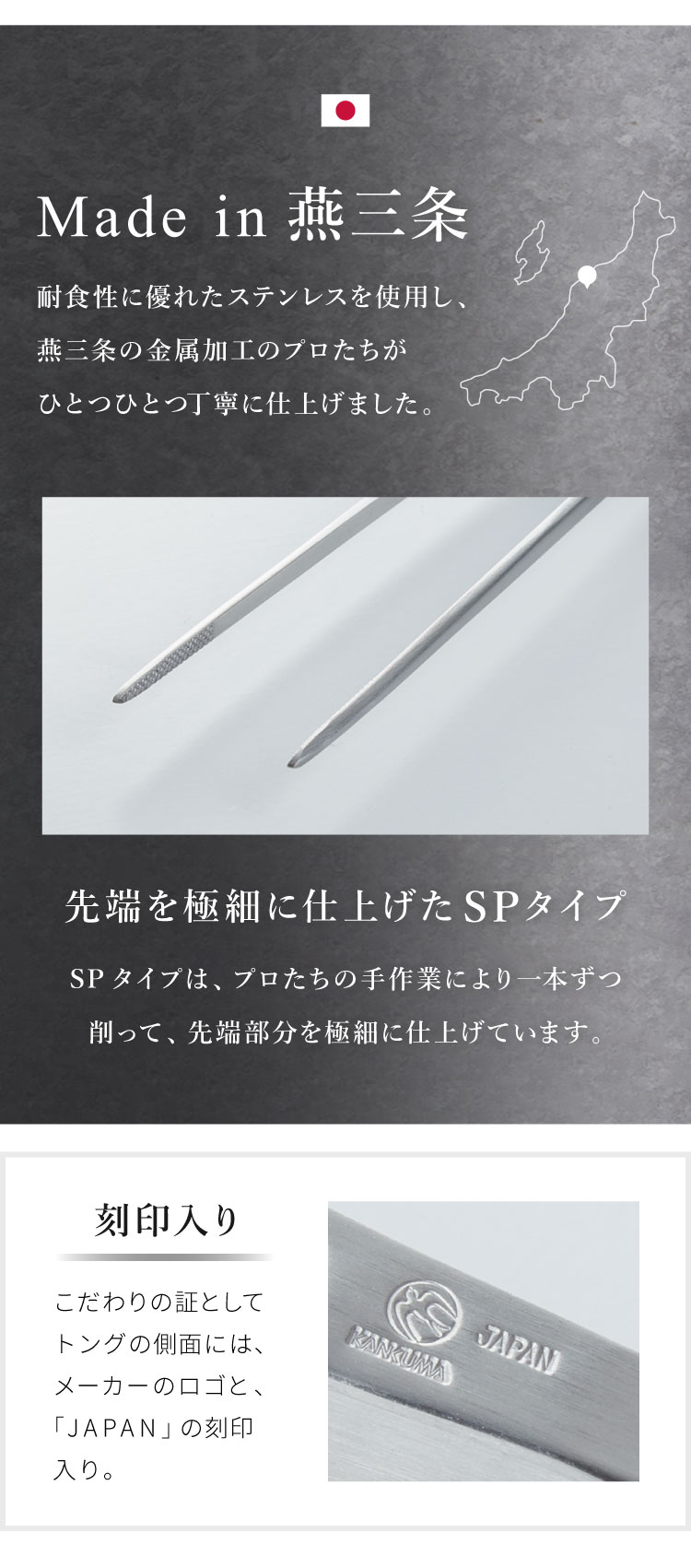日本製 燕三条 シェフトング SP 職人仕上げの極細仕様 盛り付け調理用