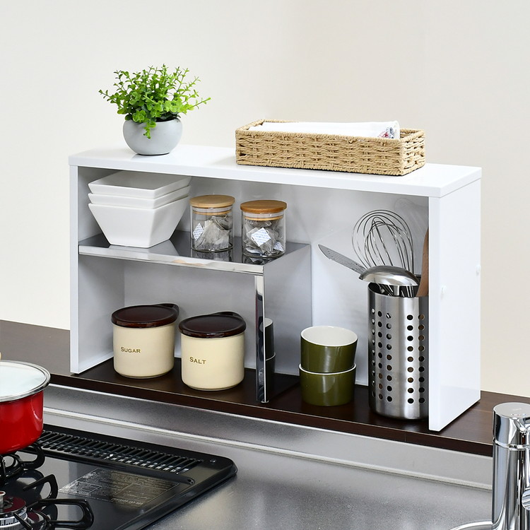 日本製 燕三条 手元が隠せるカウンター上収納 幅60 ステンレス棚 調味