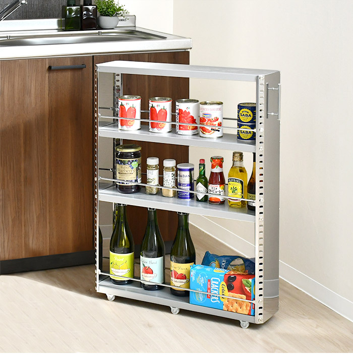 日本製 燕三条 ステンレスすき間収納 幅15cm ロータイプ 高さ81cm 棚板