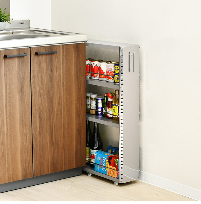 日本製 燕三条 ステンレスすき間収納 幅15cm ロータイプ 高さ81cm 棚板