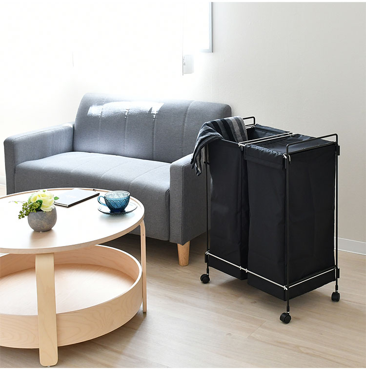 日本製 燕三条 隠せるランドリーワゴン ダブル 大容量 2分別 約