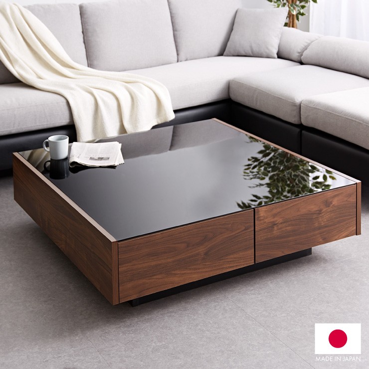 センターテーブル 日本製 桐材使用 木製 100×100cm 正方形 ガラス天