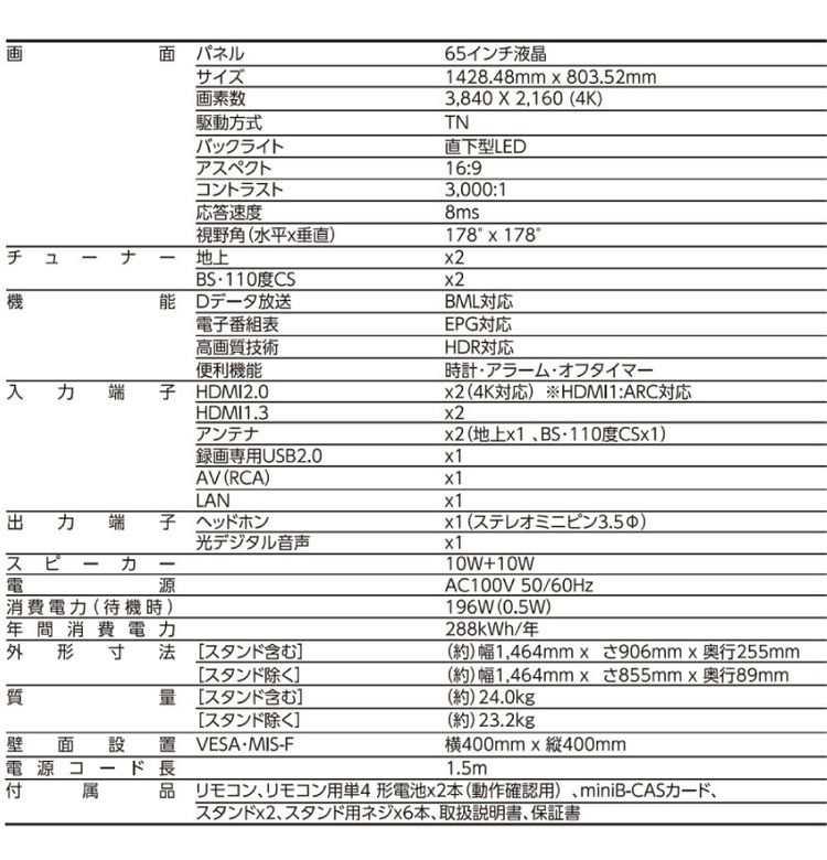 液晶テレビ SHION 65V型 4K対応 HLE-6501K 超大画面 高精細 4K リアル 鮮やかな 代引不可 :  eb-4562350981751 : リコメン堂生活館 - 通販 - Yahoo!ショッピング