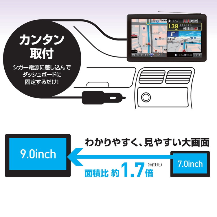 9インチポータブルワンセグナビ 2026年版地図 カーナビ タッチパネル