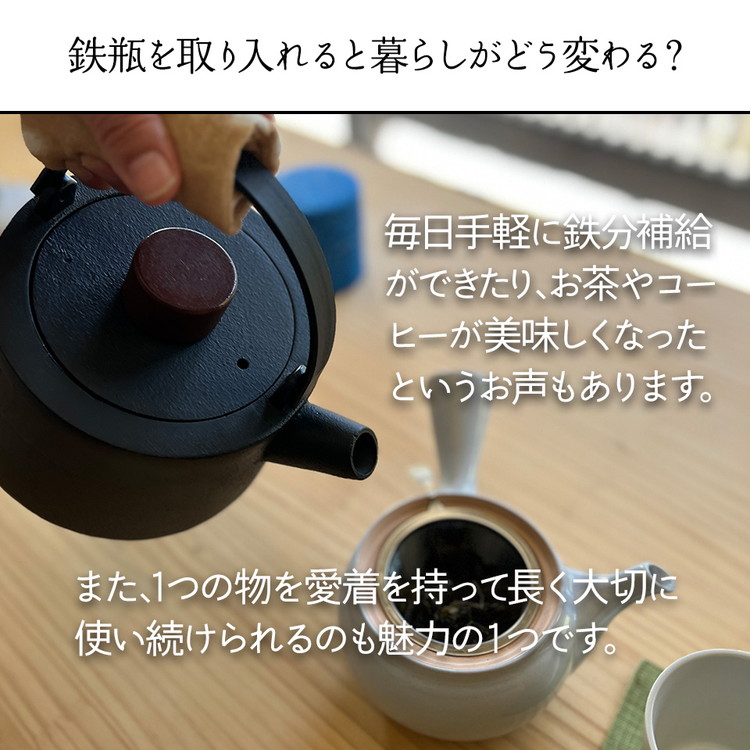 未使用☆ 鉄びん 鉄分補給 未塗装鉄器 南部鉄器 急須 茶壺 提梁